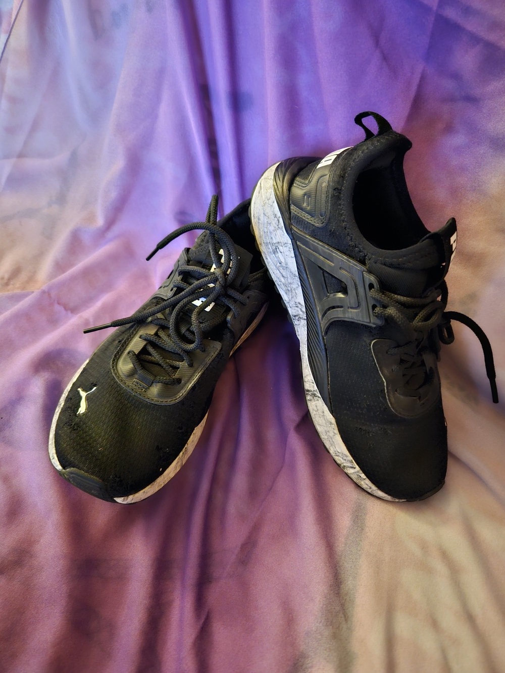 Puma Black Athletic Sneakers with Marble-Effect Midsole Nwot